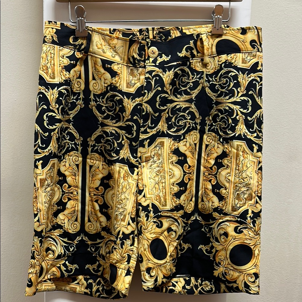 Men's Black and Gold Versace style patterned Shorts 35 in waist